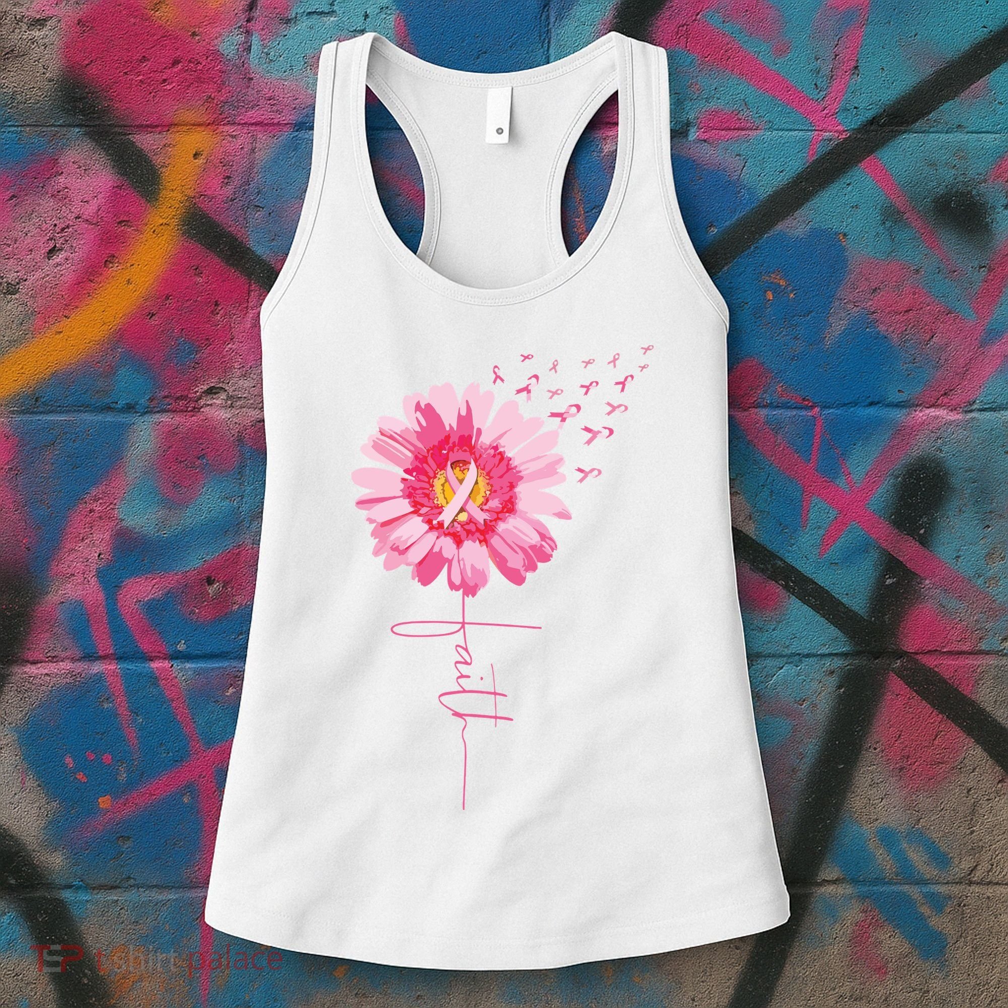 Pink Ribbon Daisy Faith Breast Cancer Awareness Month Gift Women's Tank Top