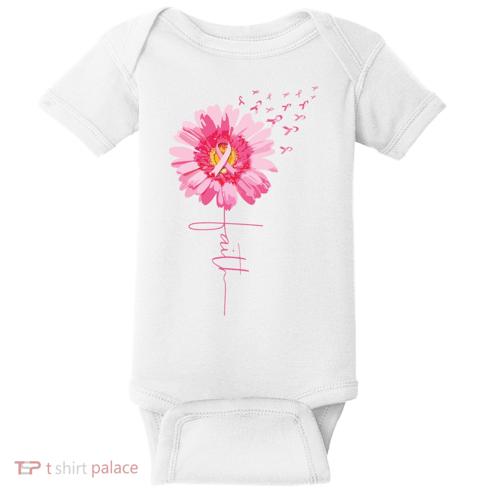 Pink Ribbon Daisy Faith Breast Cancer Awareness Month Gift Baby Bodysuit