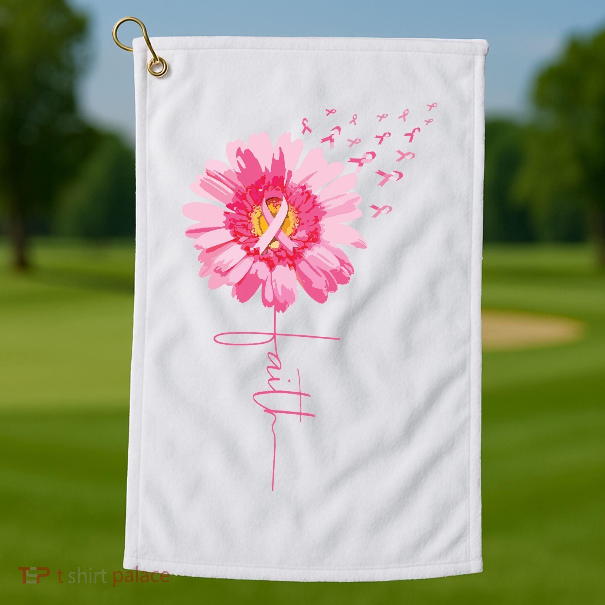 Pink Ribbon Daisy Faith Breast Cancer Awareness Month Gift Golf Towel