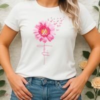 Pink Ribbon Daisy Faith Breast Cancer Awareness Month Gift Women's T-Shirt thumb 2