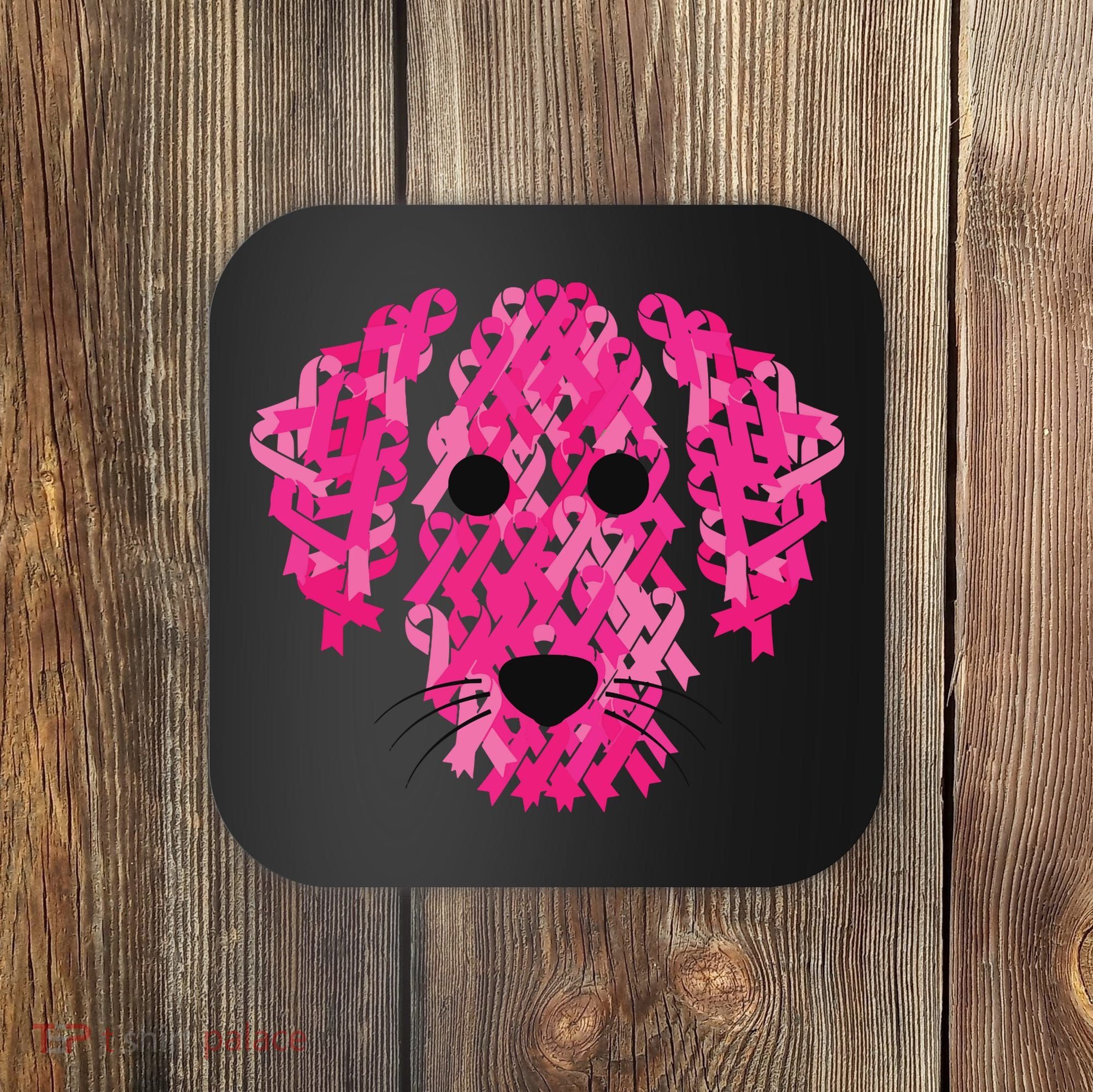 Pink Ribbon Dog Inspirational Breast Cancer Awareness Gift Coaster