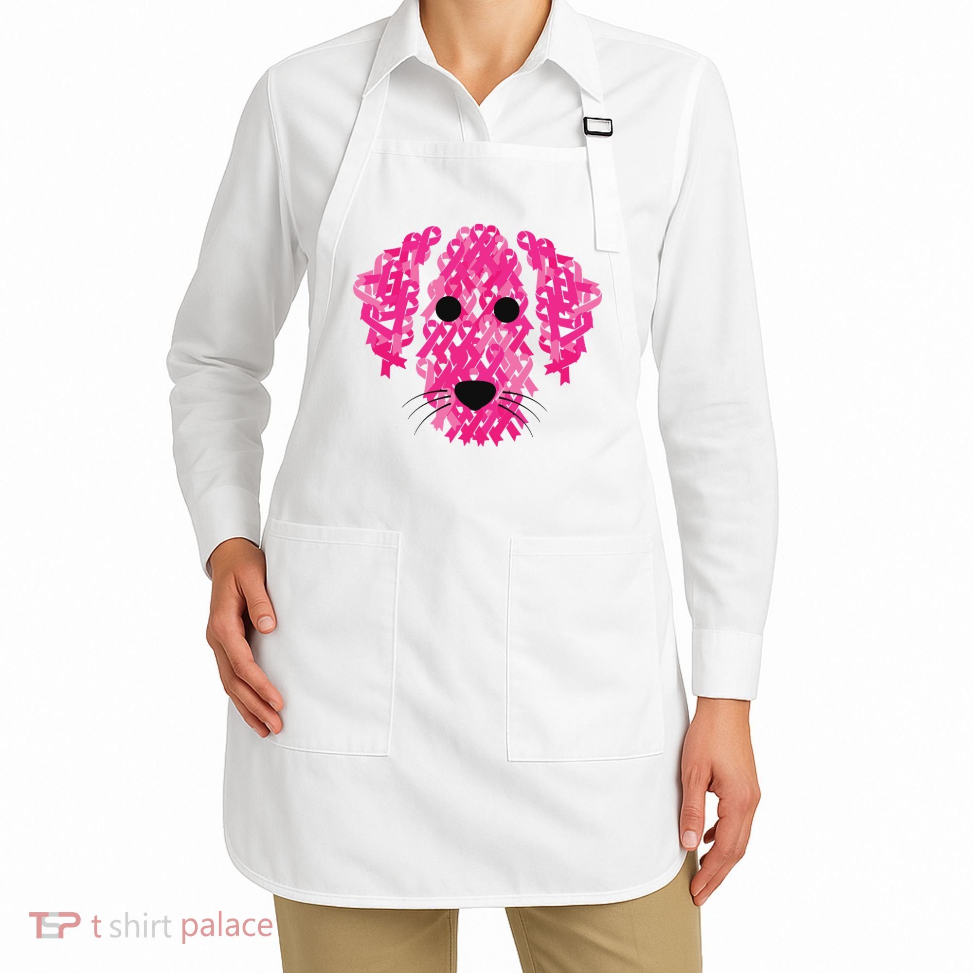 Pink Ribbon Dog Inspirational Breast Cancer Awareness Gift Apron
