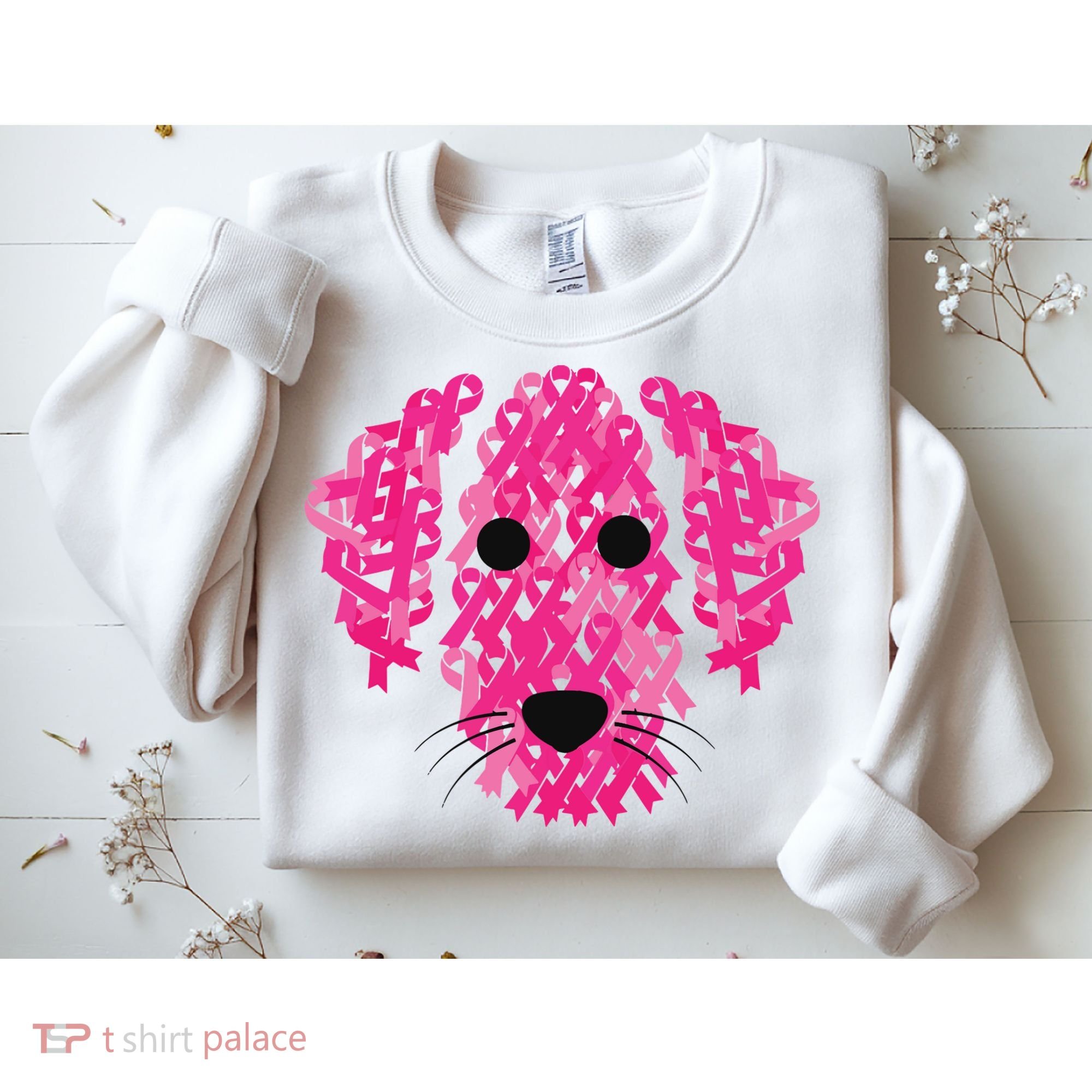 Pink Ribbon Dog Inspirational Breast Cancer Awareness Gift Sweatshirt
