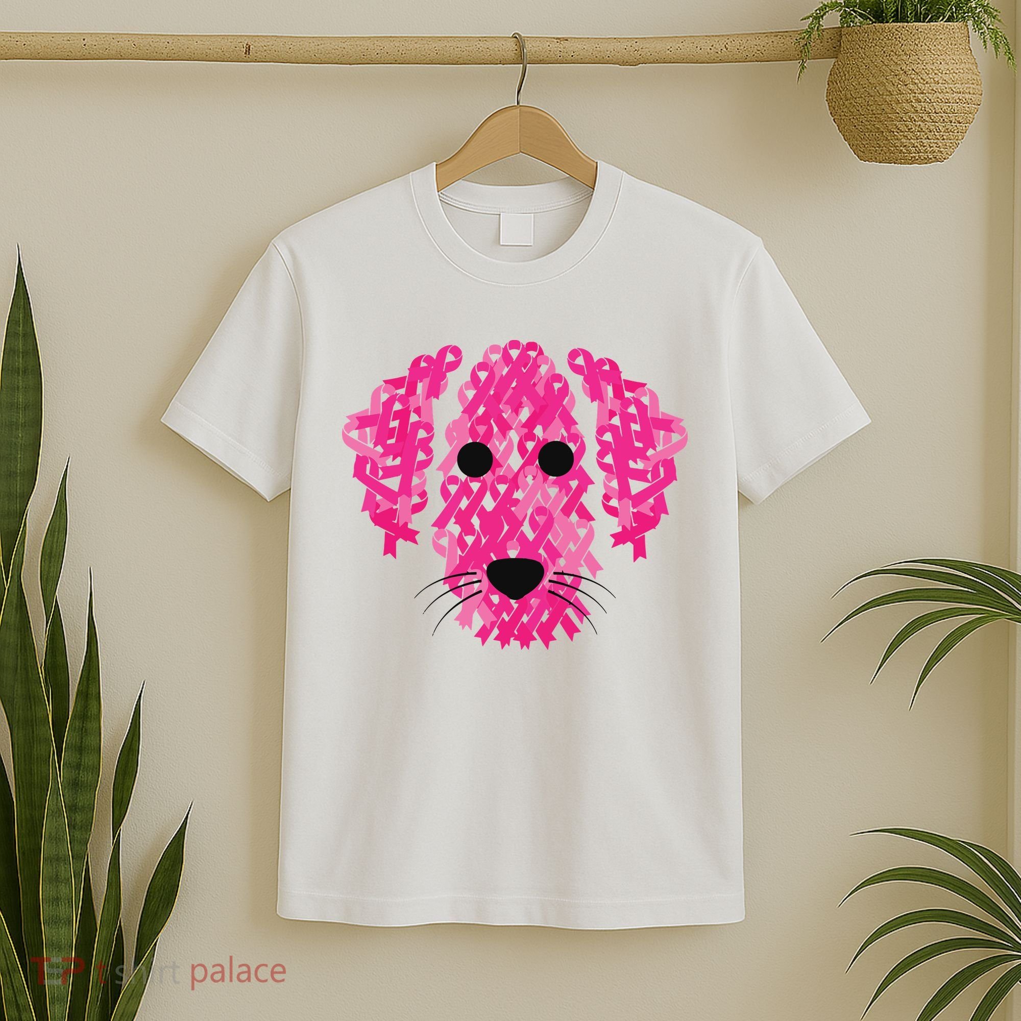 Pink Ribbon Dog Inspirational Breast Cancer Awareness Gift T-Shirt