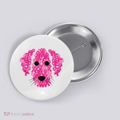 Pink Ribbon Dog Inspirational Breast Cancer Awareness Gift Button