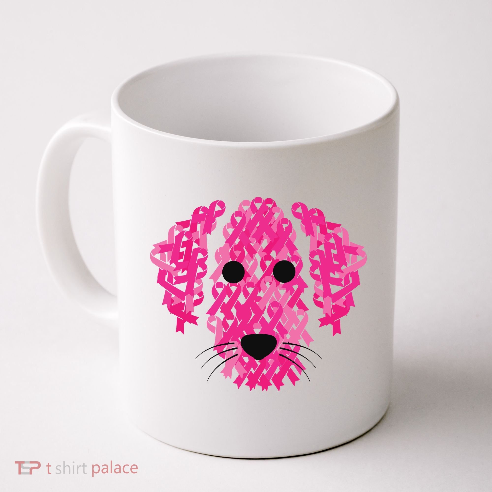 Pink Ribbon Dog Inspirational Breast Cancer Awareness Gift Coffee Mug