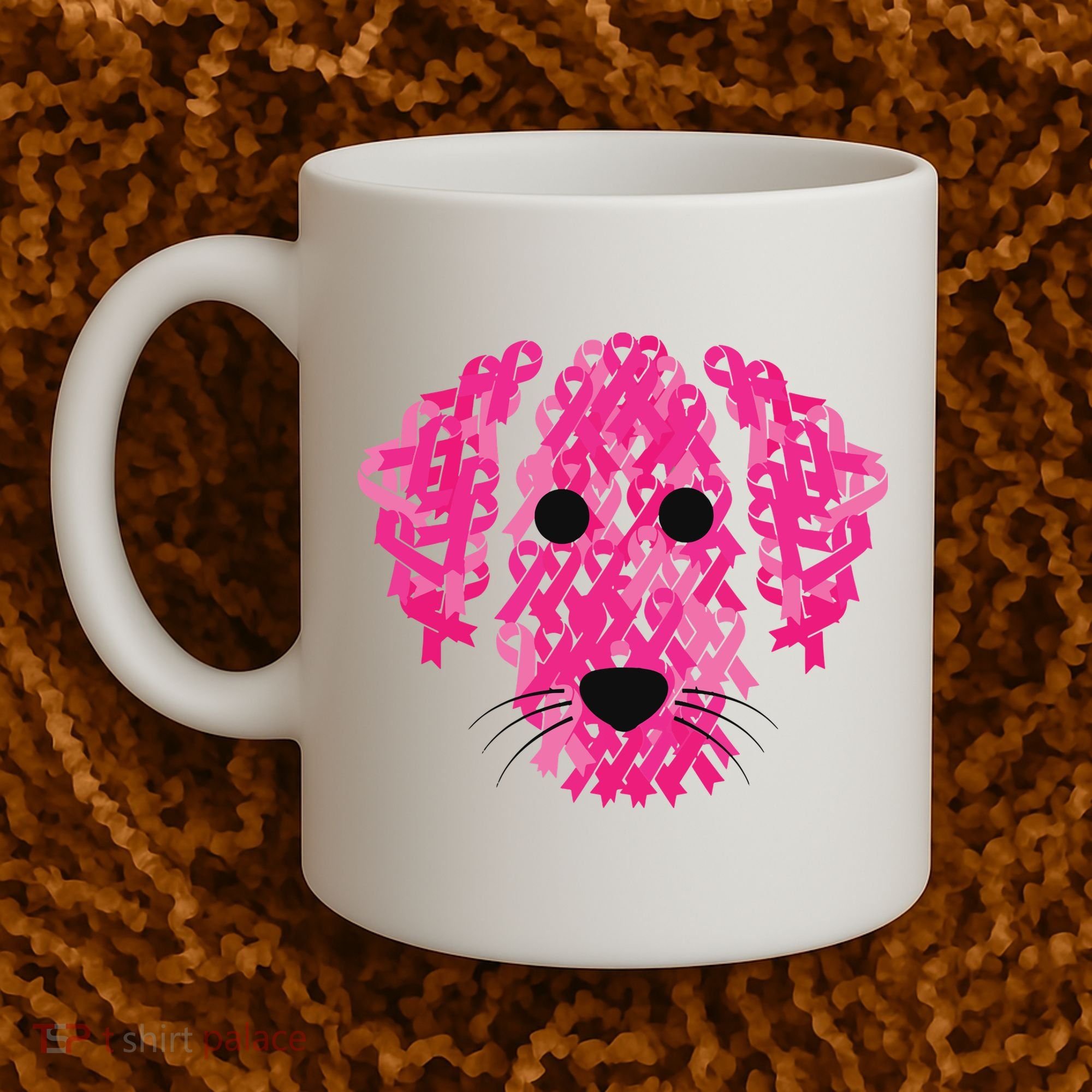 Pink Ribbon Dog Inspirational Breast Cancer Awareness Gift Coffee Mug