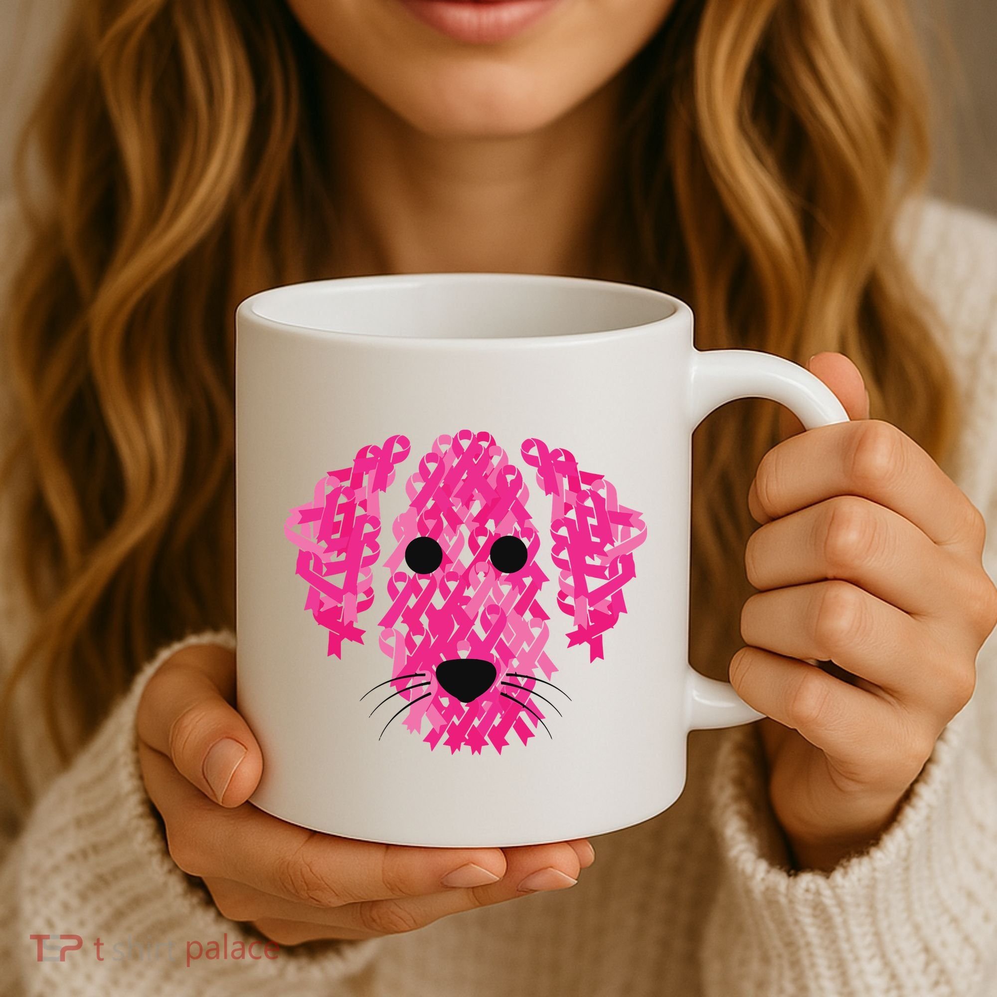 Pink Ribbon Dog Inspirational Breast Cancer Awareness Gift Coffee Mug