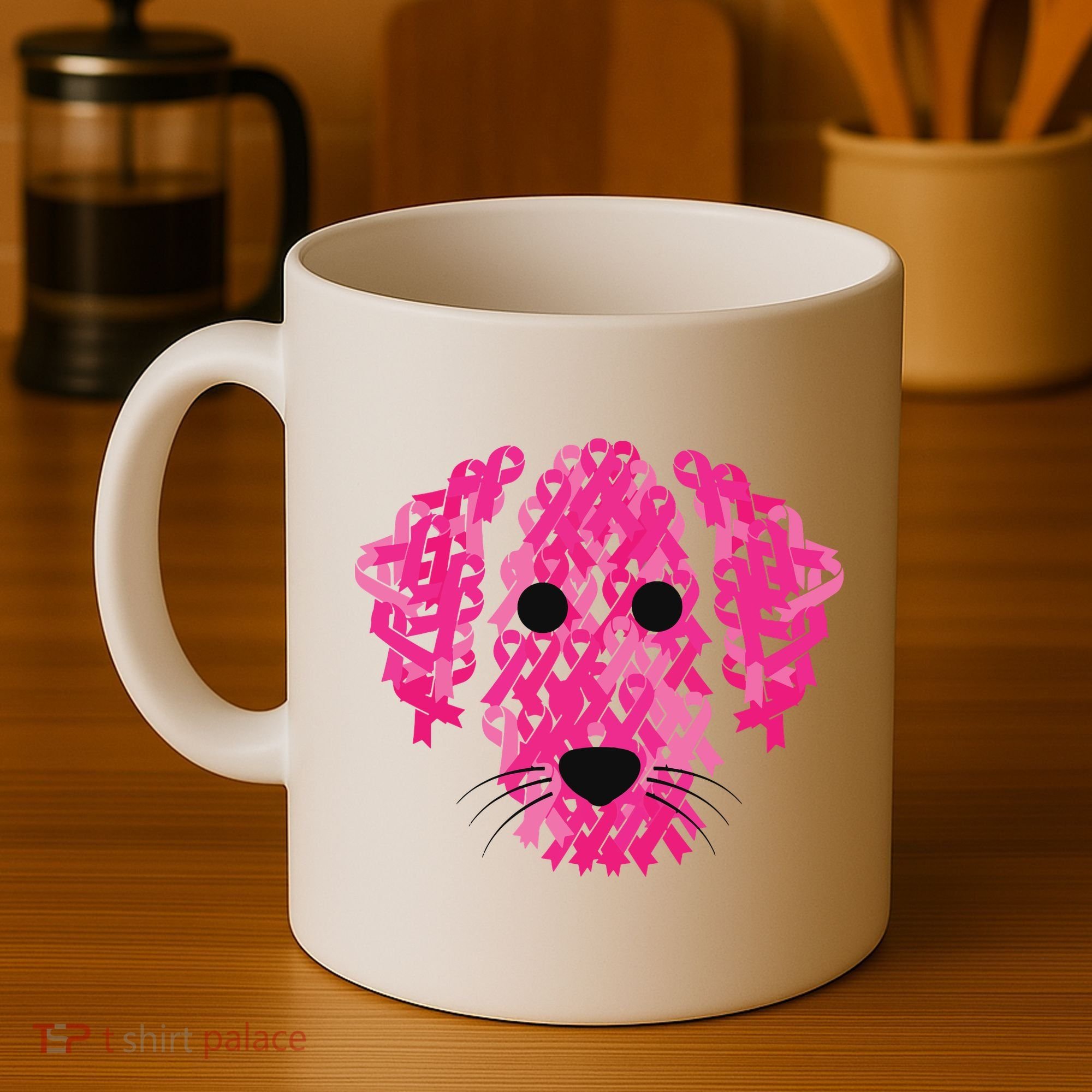 Pink Ribbon Dog Inspirational Breast Cancer Awareness Gift Coffee Mug
