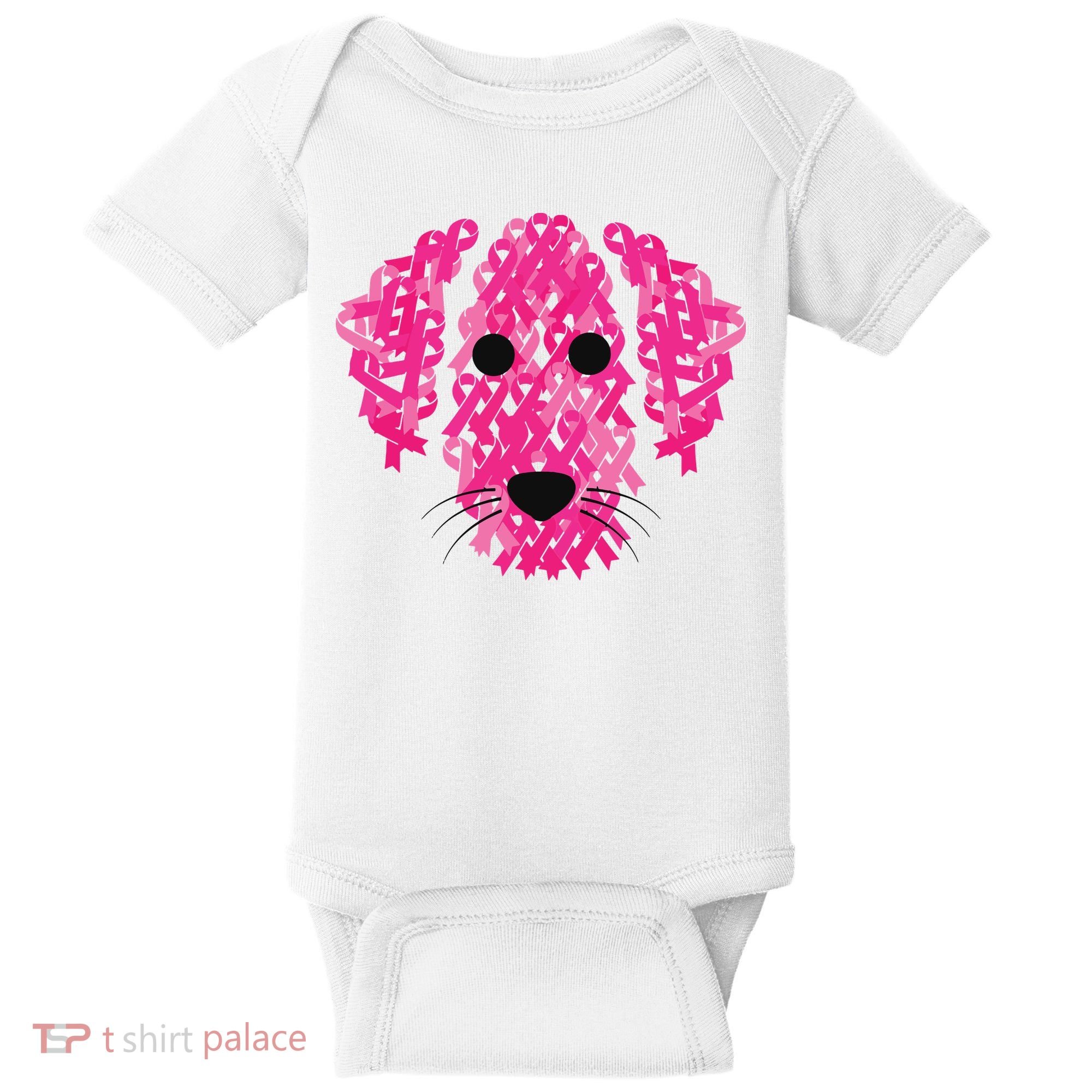 Pink Ribbon Dog Inspirational Breast Cancer Awareness Gift Baby Bodysuit