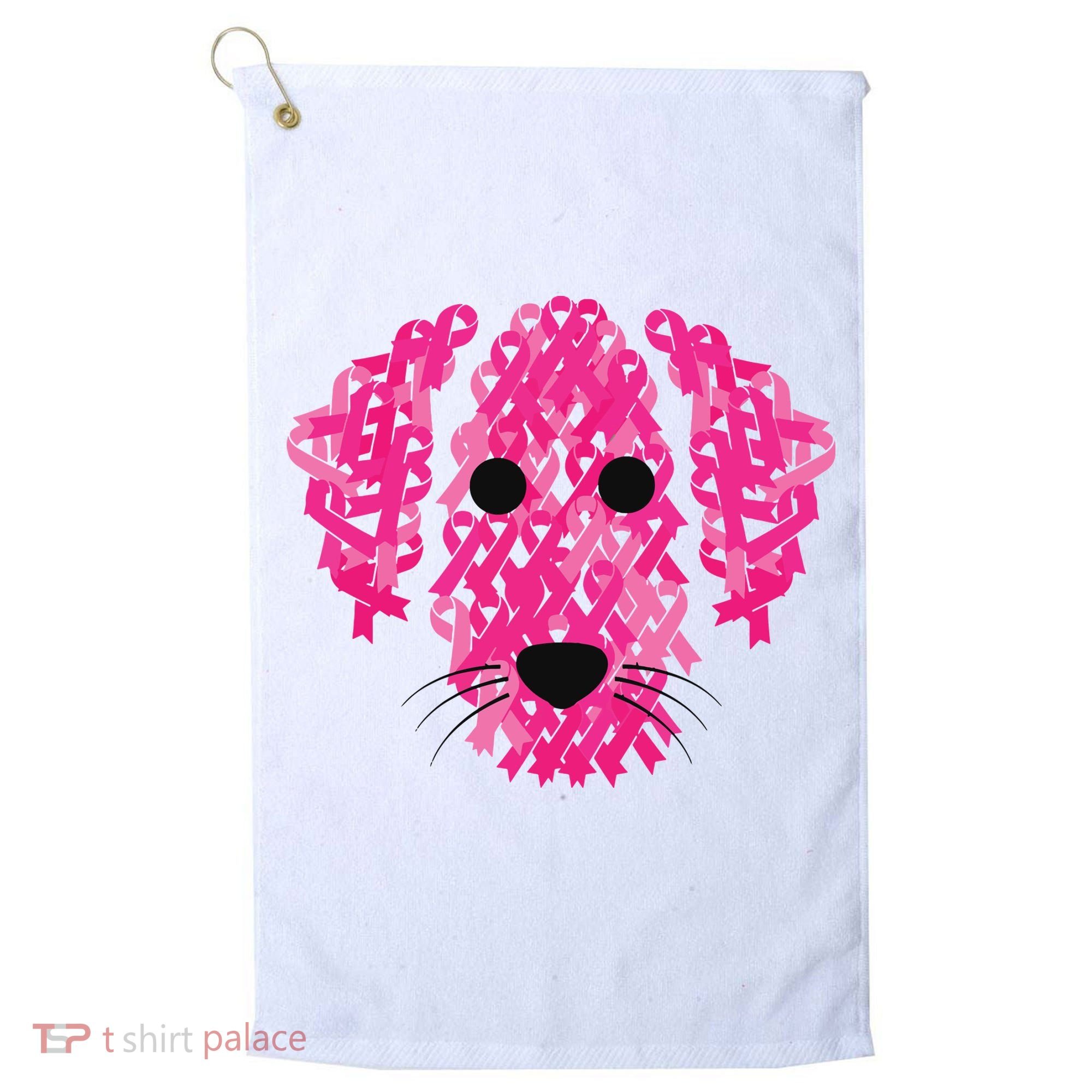 Pink Ribbon Dog Inspirational Breast Cancer Awareness Gift Golf Towel