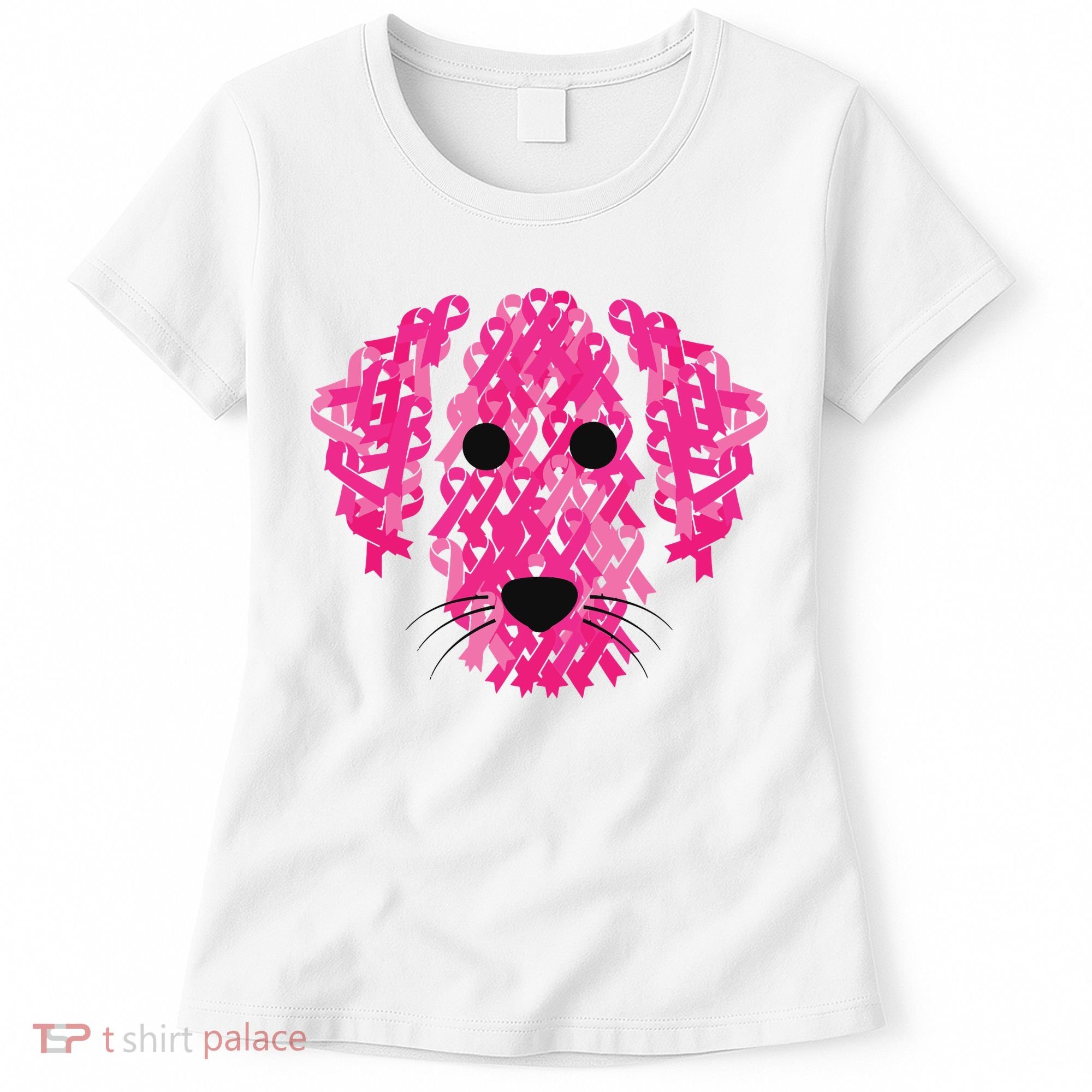 Pink Ribbon Dog Inspirational Breast Cancer Awareness Gift Women's T-Shirt