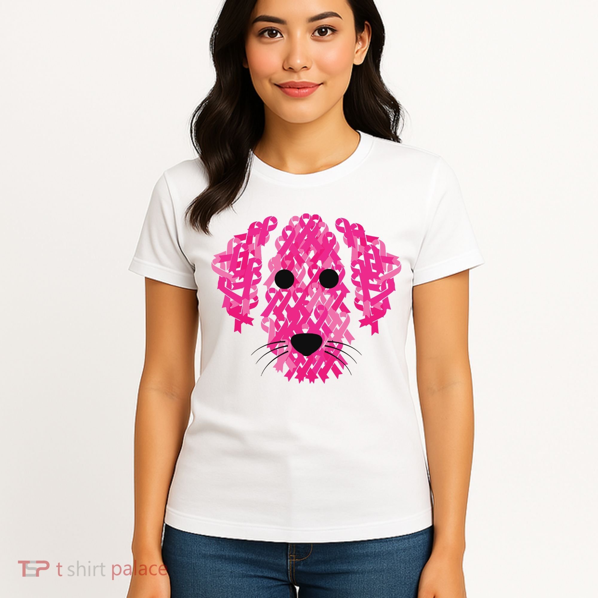 Pink Ribbon Dog Inspirational Breast Cancer Awareness Gift Women's T-Shirt