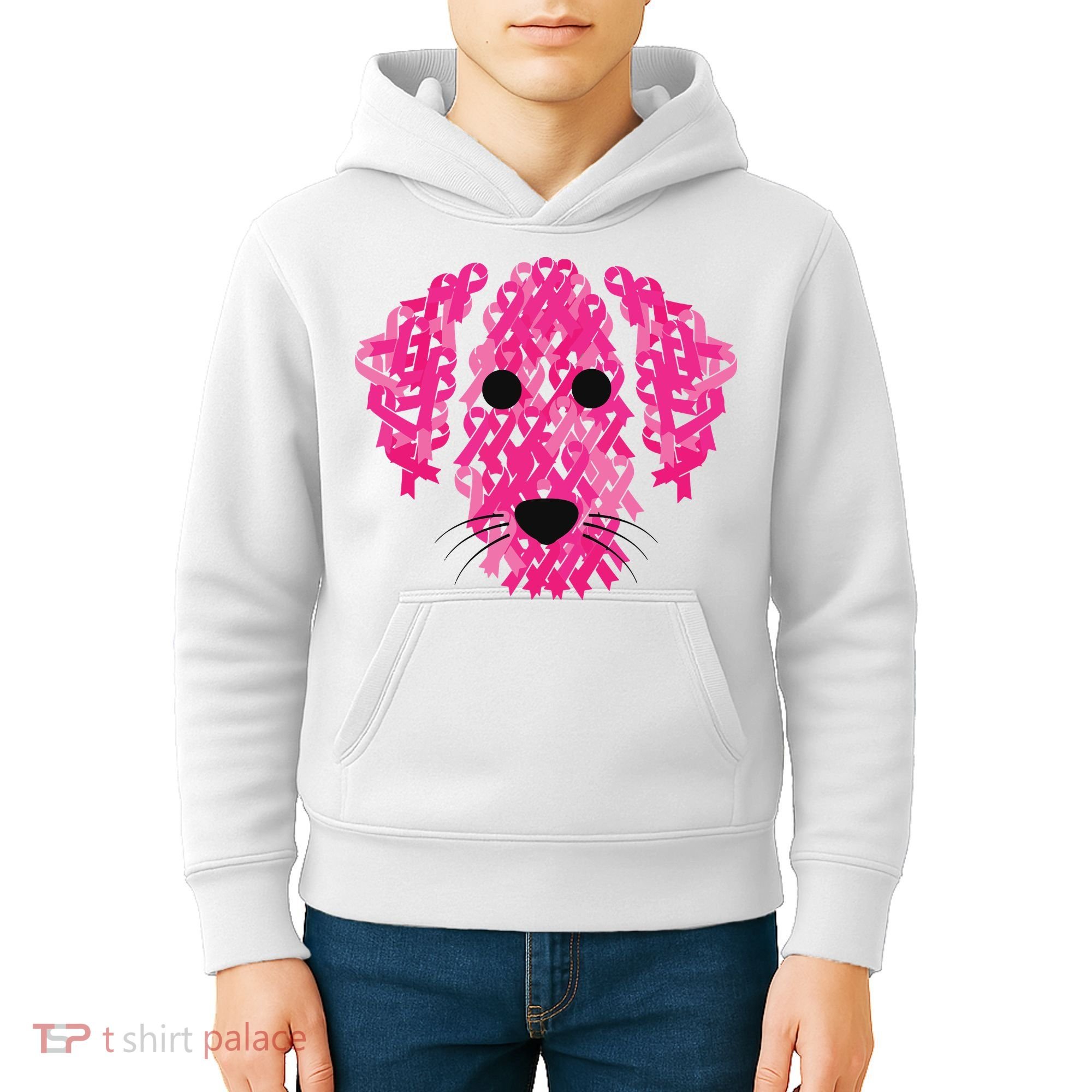 Pink Ribbon Dog Inspirational Breast Cancer Awareness Gift Kids Hoodie