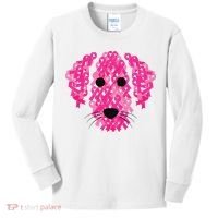 Pink Ribbon Dog Inspirational Breast Cancer Awareness Gift Kids Long Sleeve Shirt thumb 0