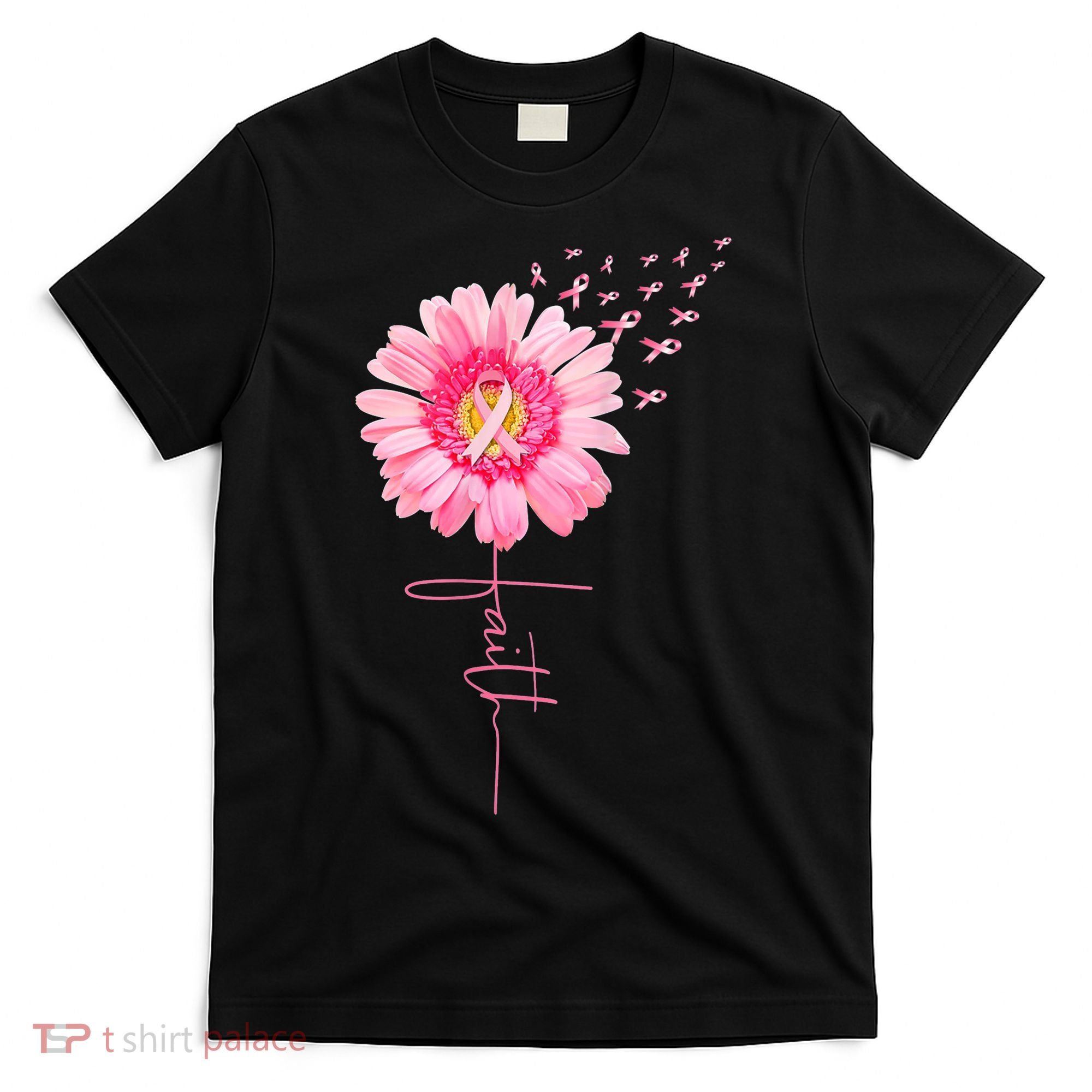 Pink Ribbon Daisy Faith Breast Cancer Awareness Month Gift T-Shirt