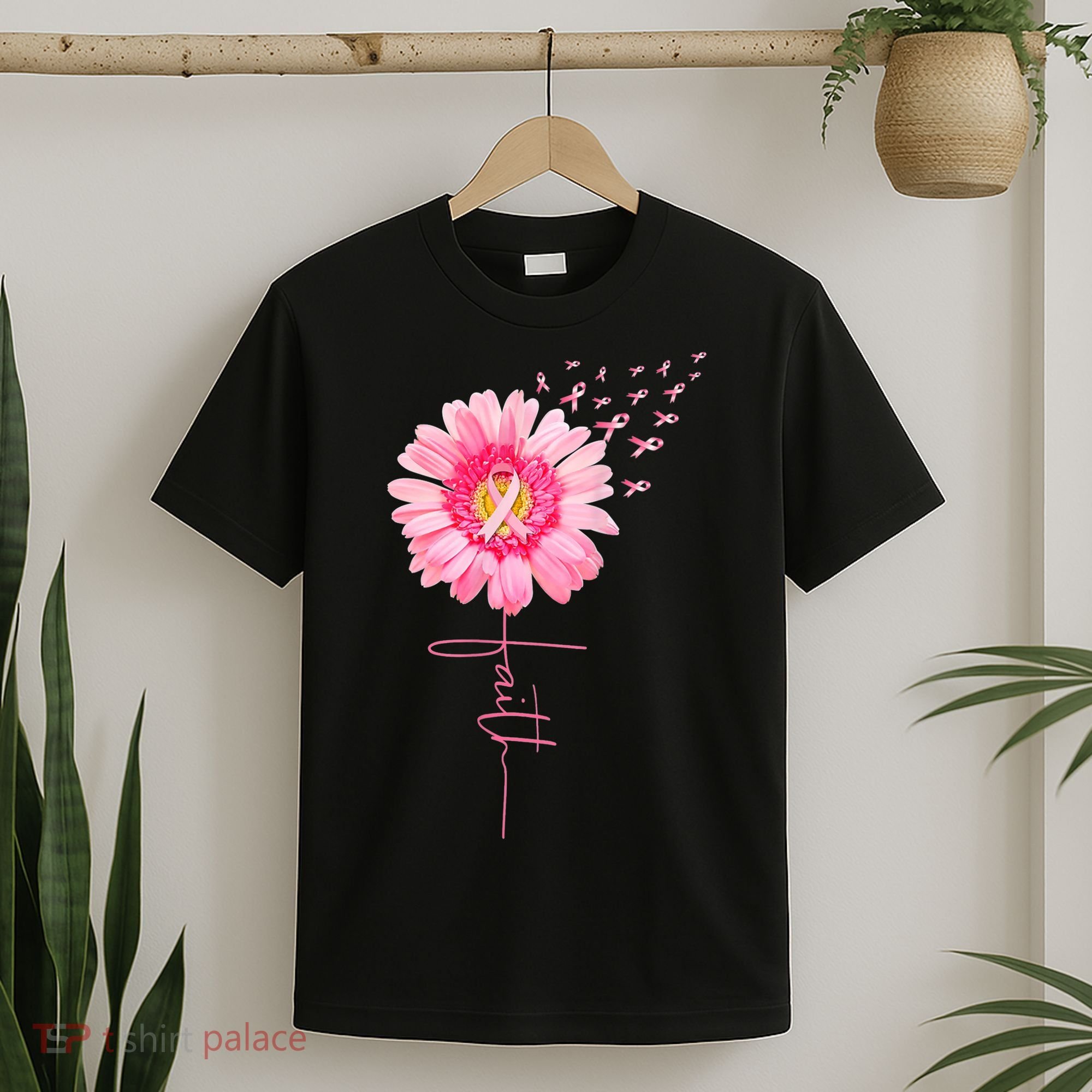 Pink Ribbon Daisy Faith Breast Cancer Awareness Month Gift T-Shirt