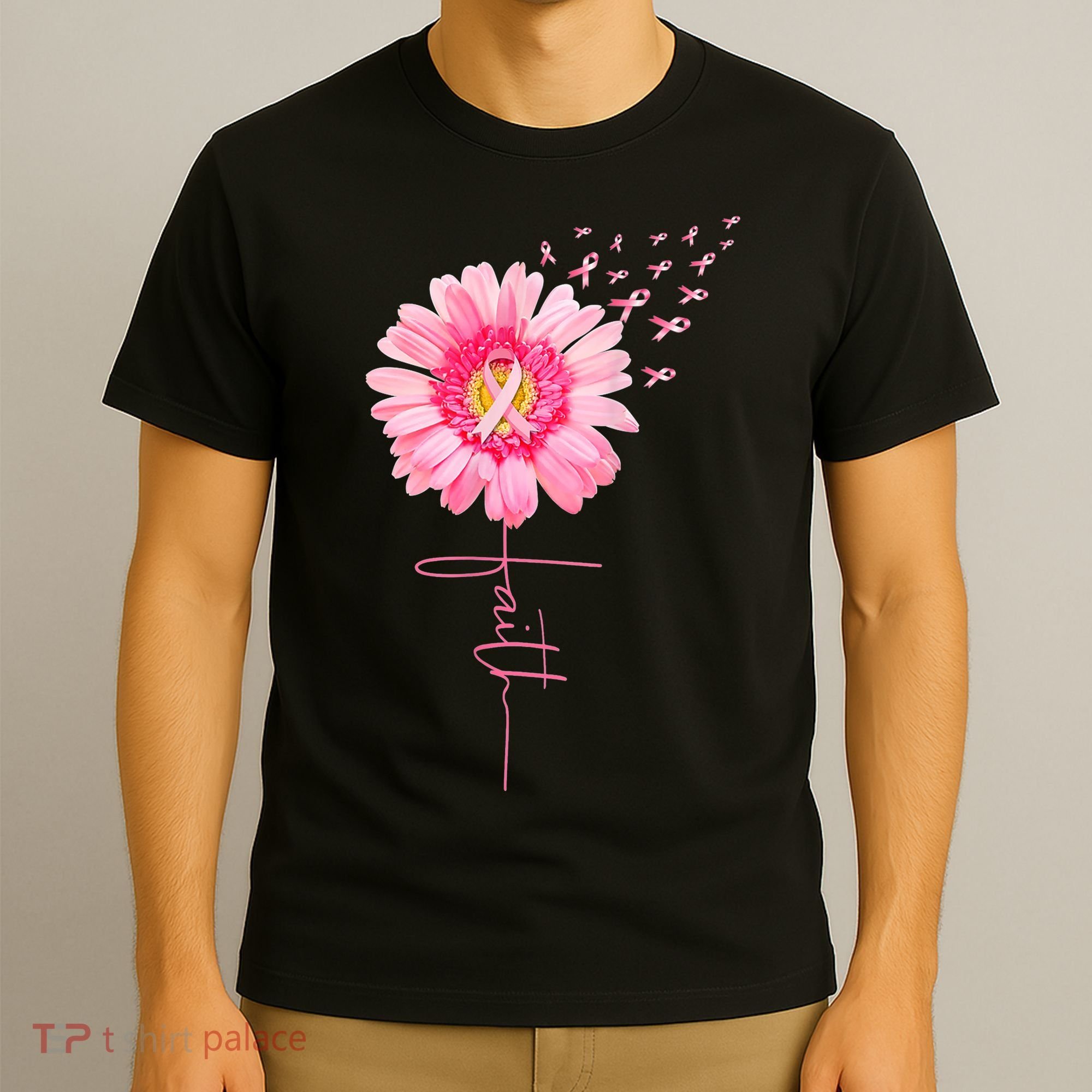 Pink Ribbon Daisy Faith Breast Cancer Awareness Month Gift T-Shirt