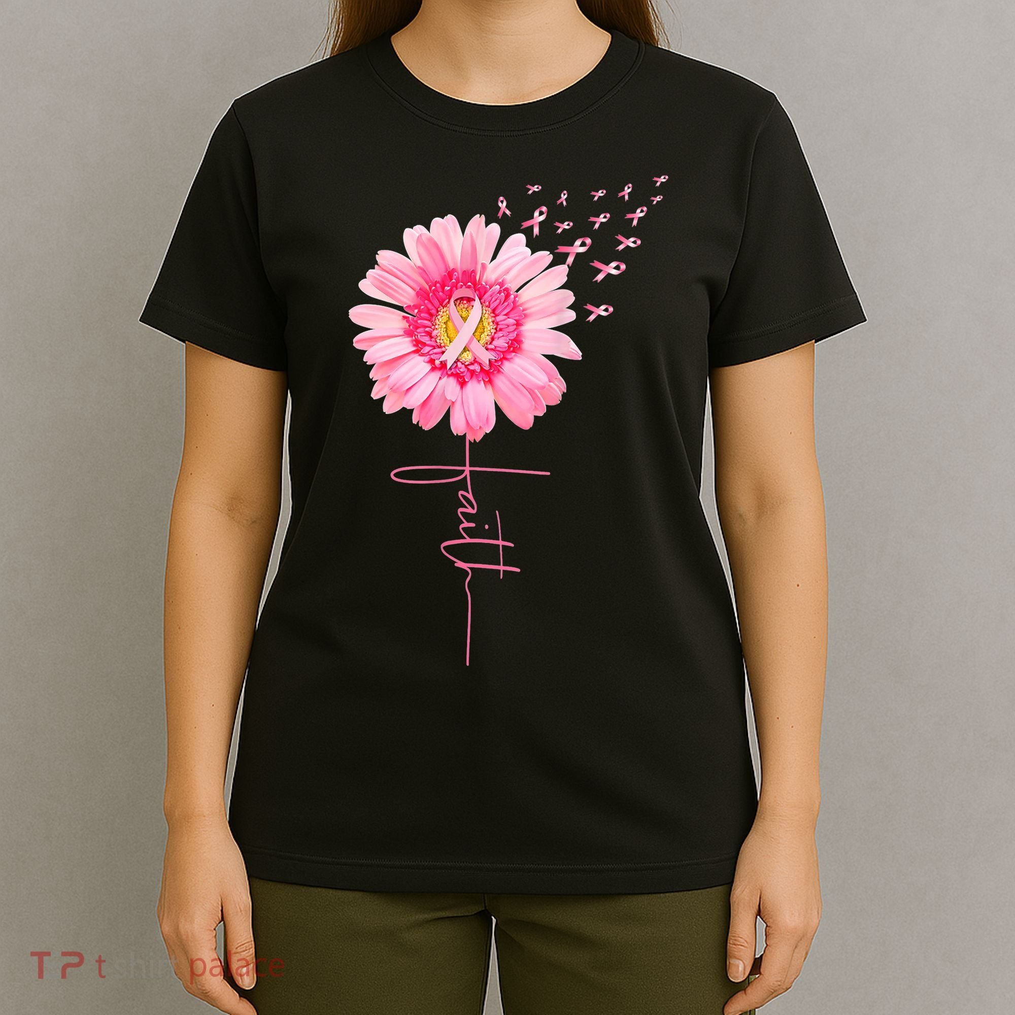 Pink Ribbon Daisy Faith Breast Cancer Awareness Month Gift T-Shirt