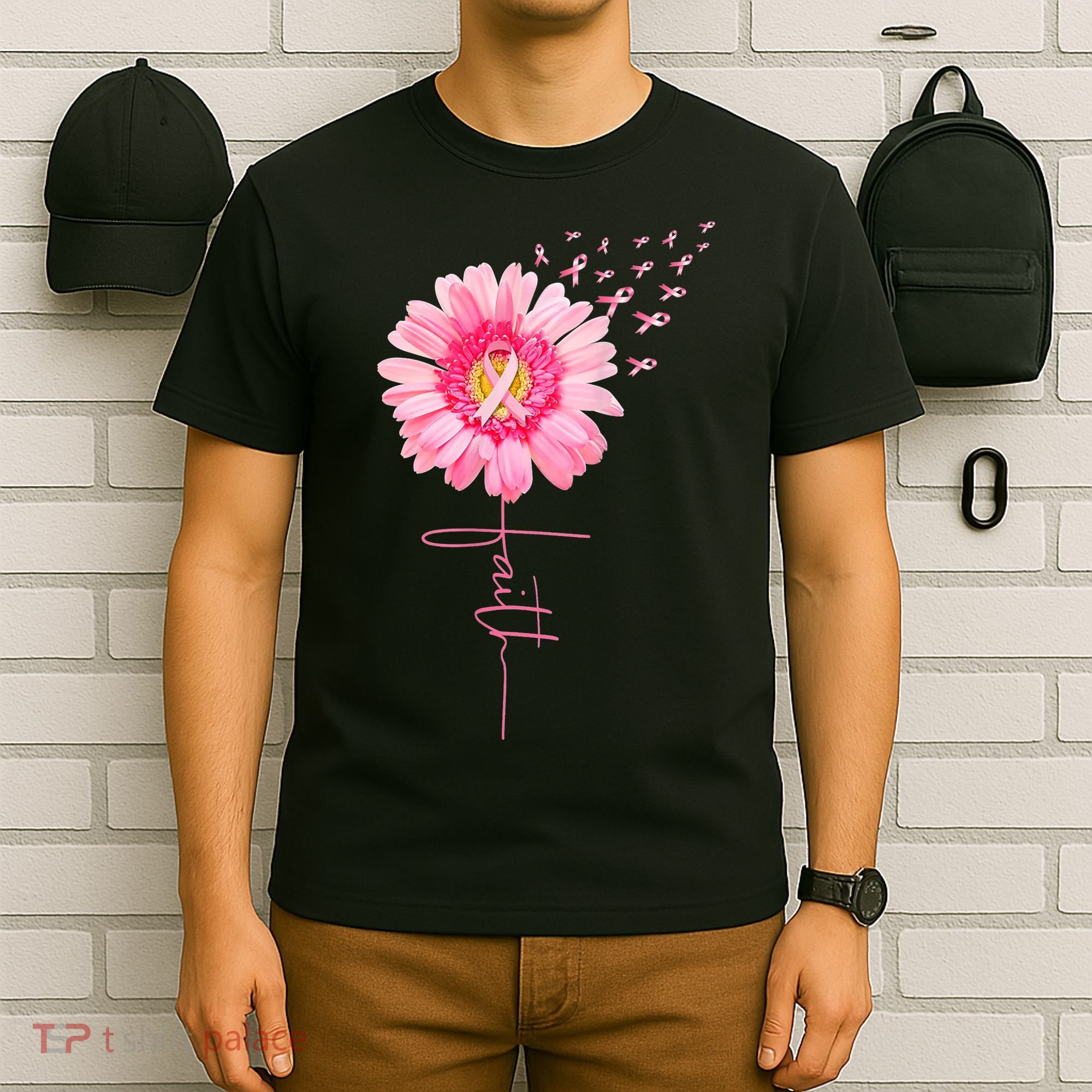 Pink Ribbon Daisy Faith Breast Cancer Awareness Month Gift T-Shirt