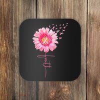 Pink Ribbon Daisy Faith Breast Cancer Awareness Month Gift Coaster thumb 0