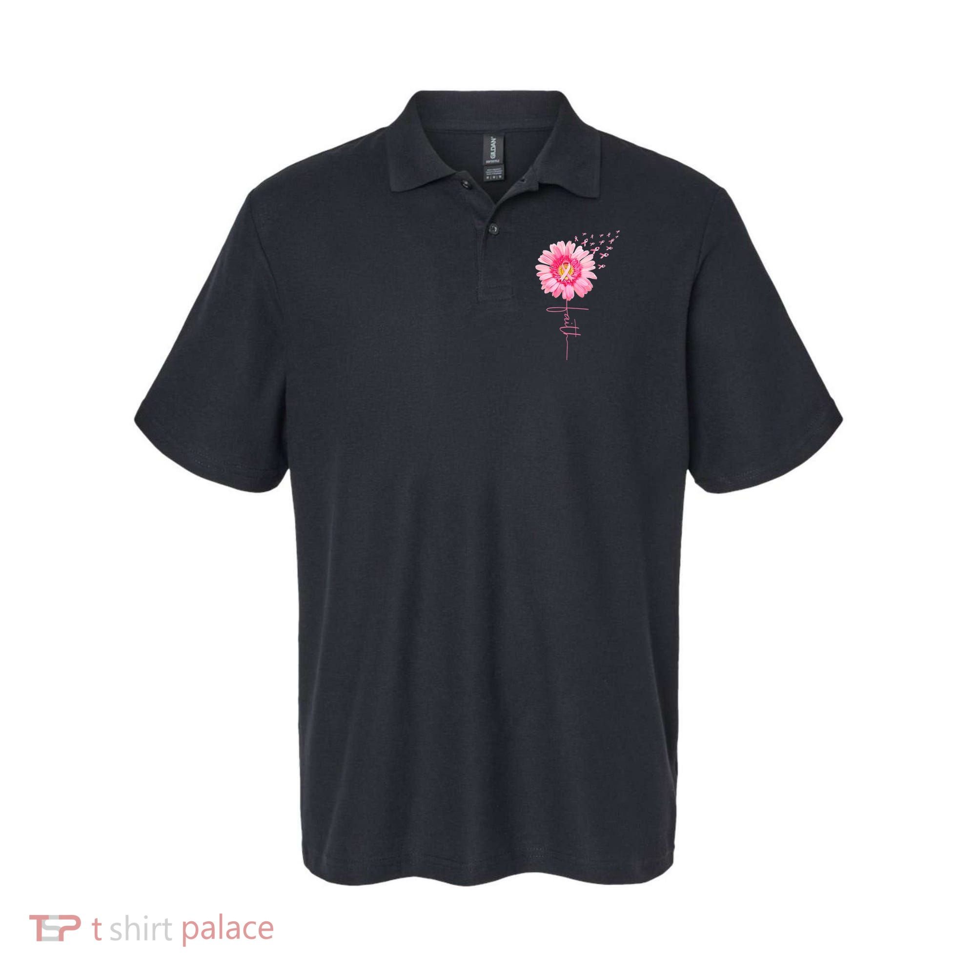 Pink Ribbon Daisy Faith Breast Cancer Awareness Month Gift Polo