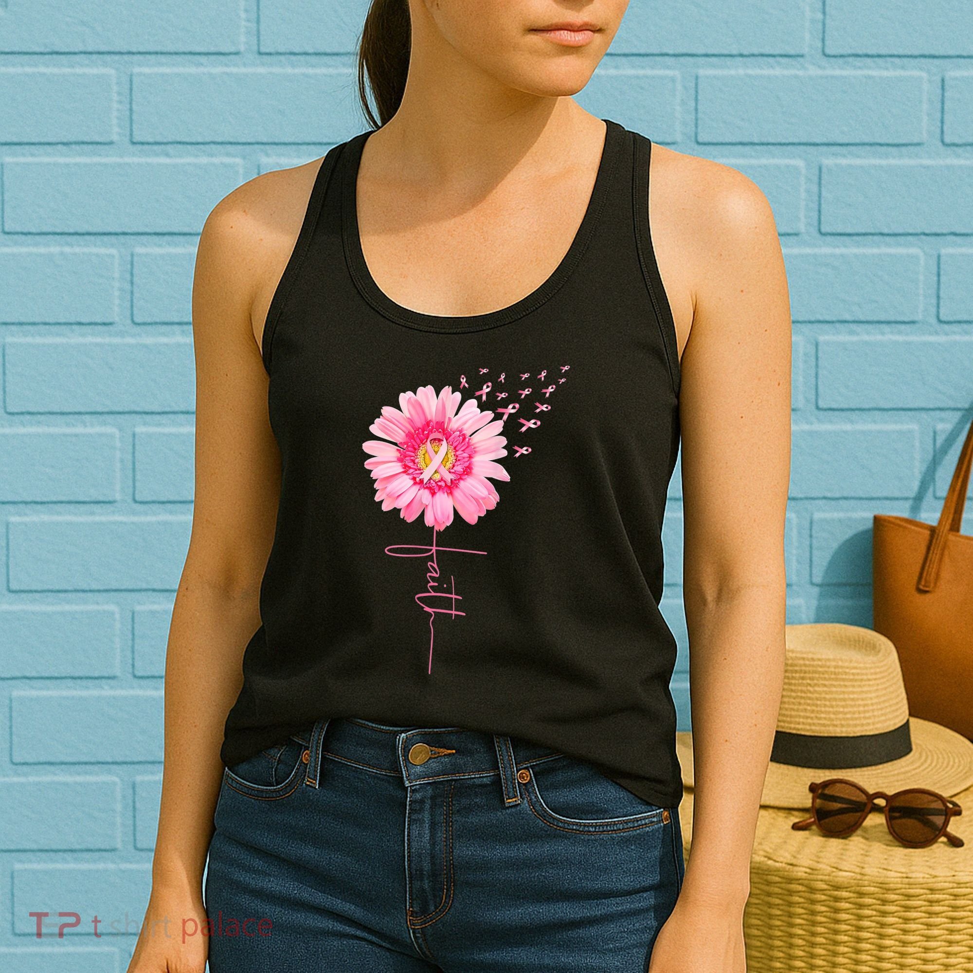 Pink Ribbon Daisy Faith Breast Cancer Awareness Month Gift Women's Tank Top