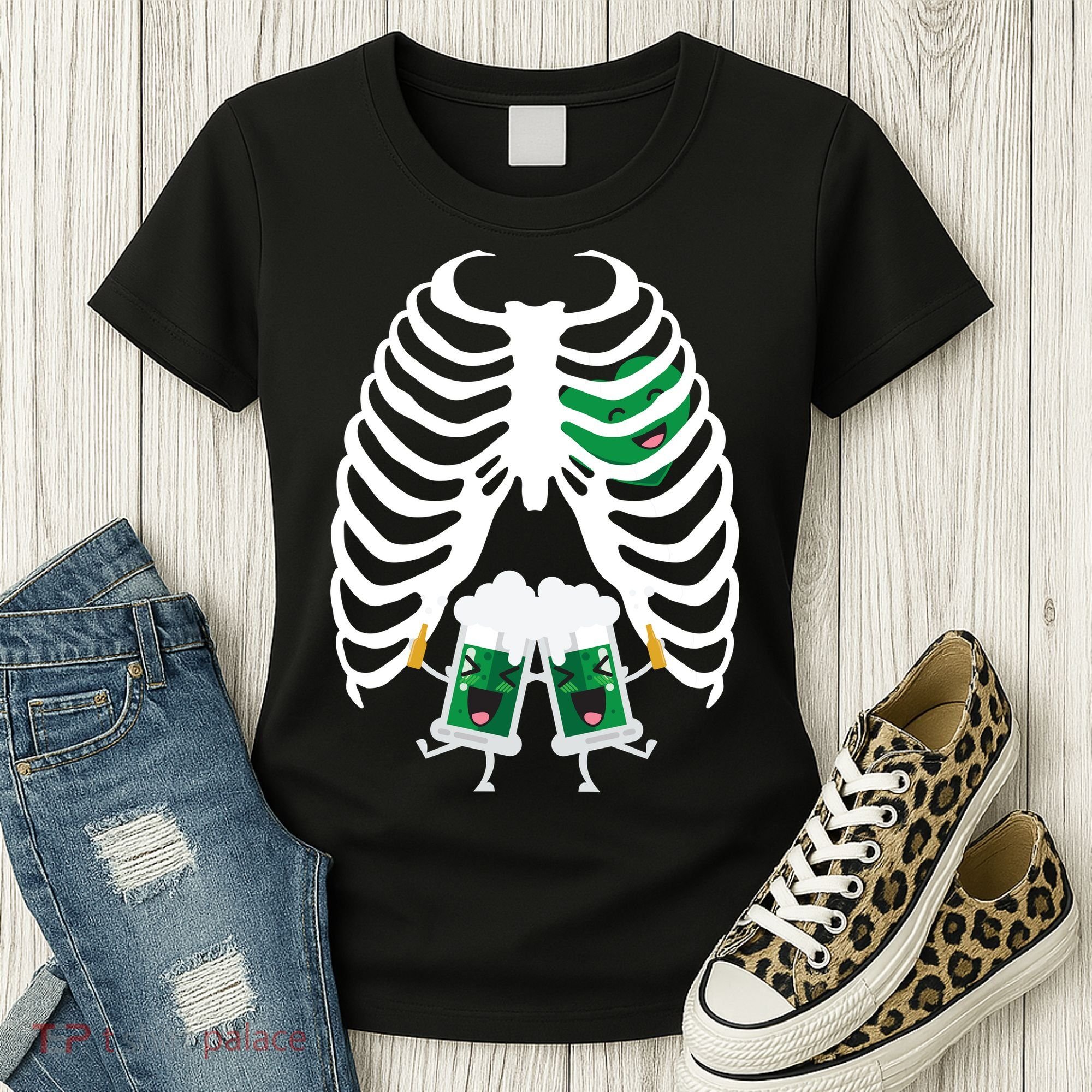 Pregnant Beer Skeleton Irish Baby Women's T-Shirt