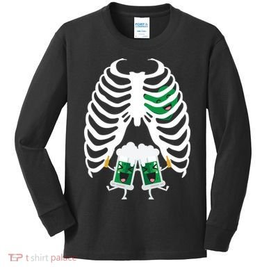 Pregnant Beer Skeleton Irish Baby Kids Long Sleeve Shirt