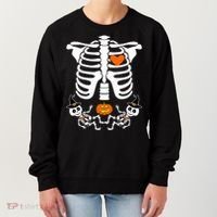 Pregnant Halloween Skeleton Baby Twins Witch Pumpkin Costume Women's Sweatshirt thumb 0