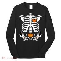 Pregnant Halloween Skeleton Baby Twins Witch Pumpkin Costume Long Sleeve Shirt thumb 0