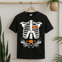 Pregnant Halloween Skeleton Baby Twins Witch Pumpkin Costume T-Shirt thumb 2