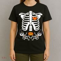Pregnant Halloween Skeleton Baby Twins Witch Pumpkin Costume T-Shirt thumb 4