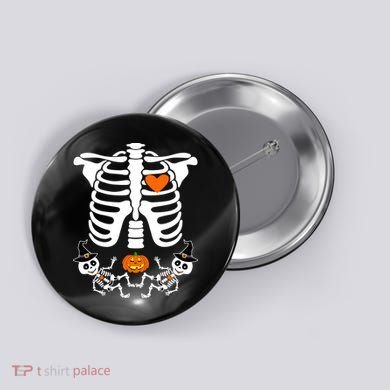 Pregnant Halloween Skeleton Baby Twins Witch Pumpkin Costume Button