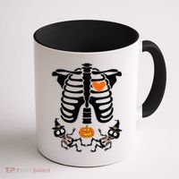 Pregnant Halloween Skeleton Baby Twins Witch Pumpkin Costume Coffee Mug thumb 1