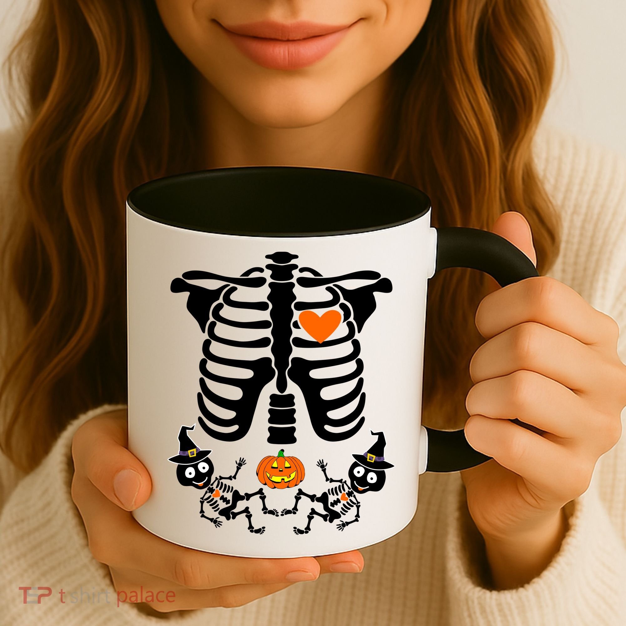 Pregnant Halloween Skeleton Baby Twins Witch Pumpkin Costume Coffee Mug