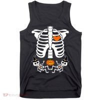 Pregnant Halloween Skeleton Baby Twins Witch Pumpkin Costume Tank Top thumb 0