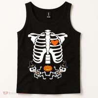 Pregnant Halloween Skeleton Baby Twins Witch Pumpkin Costume Tank Top thumb 2
