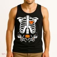 Pregnant Halloween Skeleton Baby Twins Witch Pumpkin Costume Tank Top thumb 3