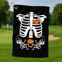 Pregnant Halloween Skeleton Baby Twins Witch Pumpkin Costume Golf Towel thumb 1