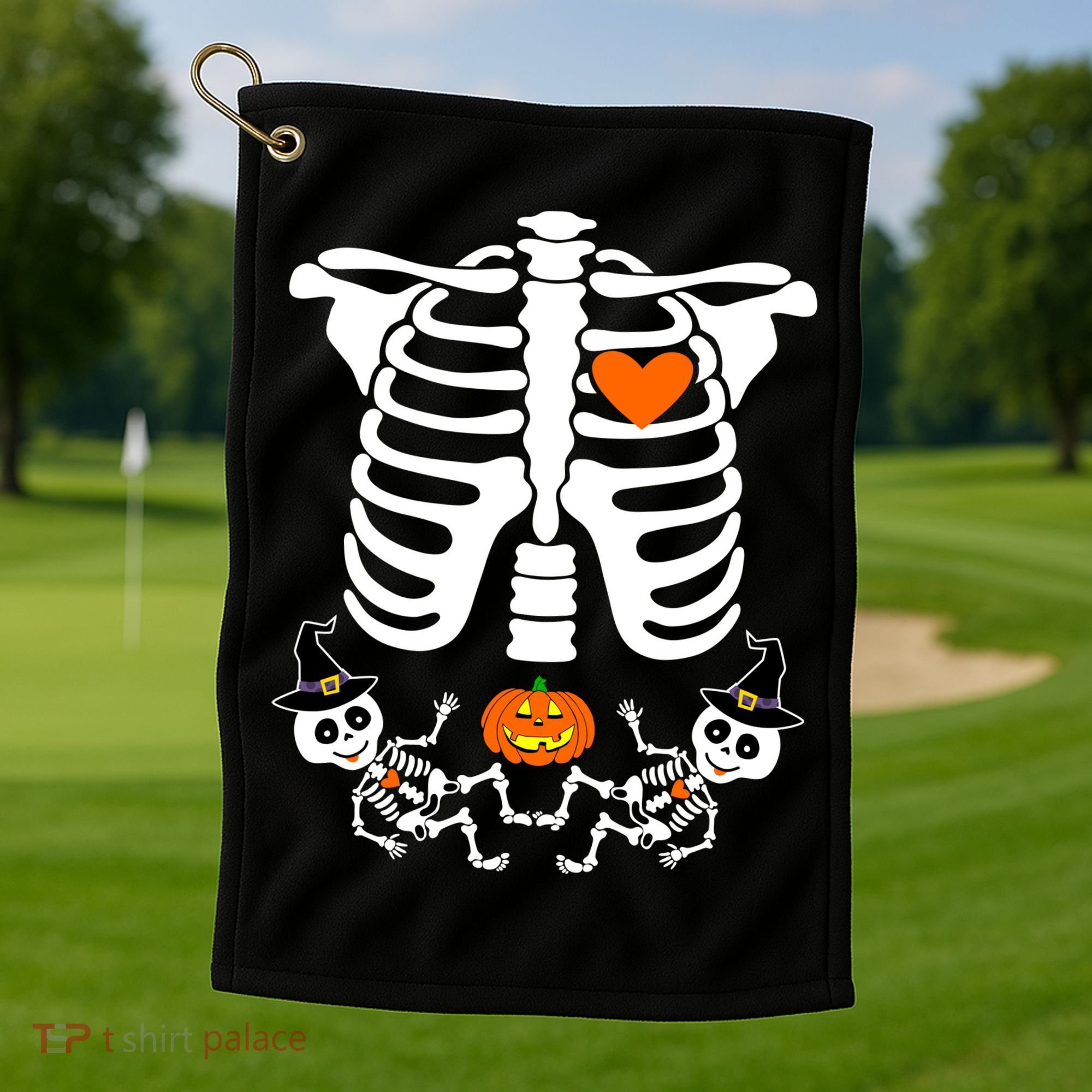 Pregnant Halloween Skeleton Baby Twins Witch Pumpkin Costume Golf Towel