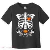 Pregnant Halloween Skeleton Baby Twins Witch Pumpkin Costume Toddler T-Shirt thumb 0