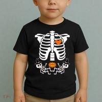 Pregnant Halloween Skeleton Baby Twins Witch Pumpkin Costume Toddler T-Shirt thumb 2
