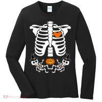 Pregnant Halloween Skeleton Baby Twins Witch Pumpkin Costume Women's Long Sleeve Shirt thumb 0