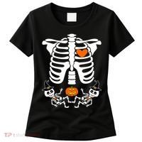 Pregnant Halloween Skeleton Baby Twins Witch Pumpkin Costume Women's T-Shirt thumb 0