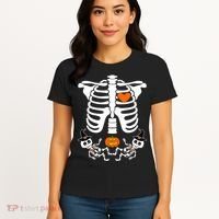 Pregnant Halloween Skeleton Baby Twins Witch Pumpkin Costume Women's T-Shirt thumb 4