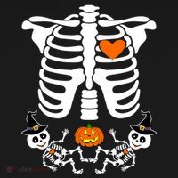 Pregnant Halloween Skeleton Baby Twins Witch Pumpkin Costume Women's T-Shirt thumb 6