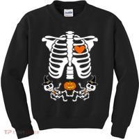 Pregnant Halloween Skeleton Baby Twins Witch Pumpkin Costume Kids Sweatshirt thumb 0