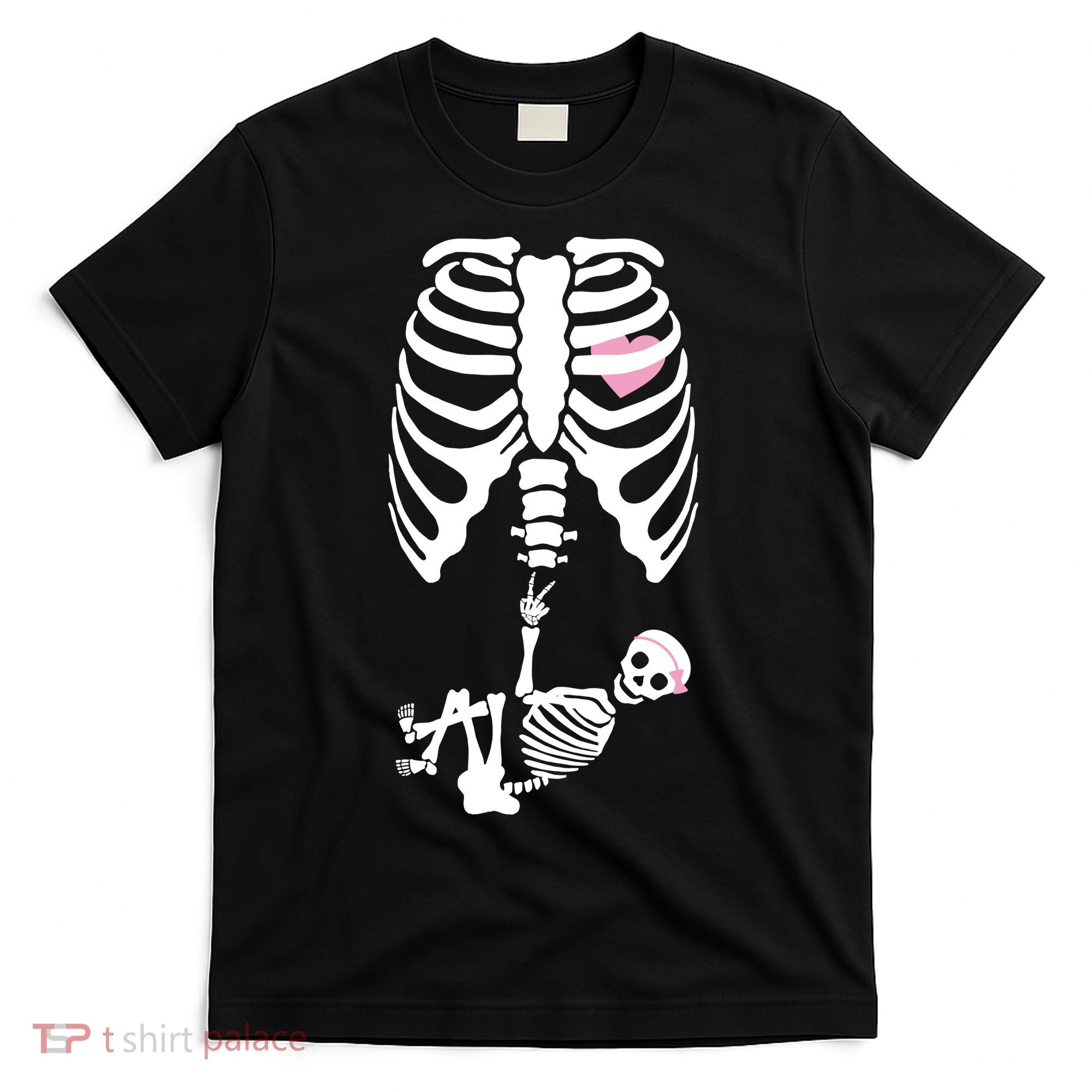 Pregnant Skeleton Baby Girl Halloween Costume T-Shirt