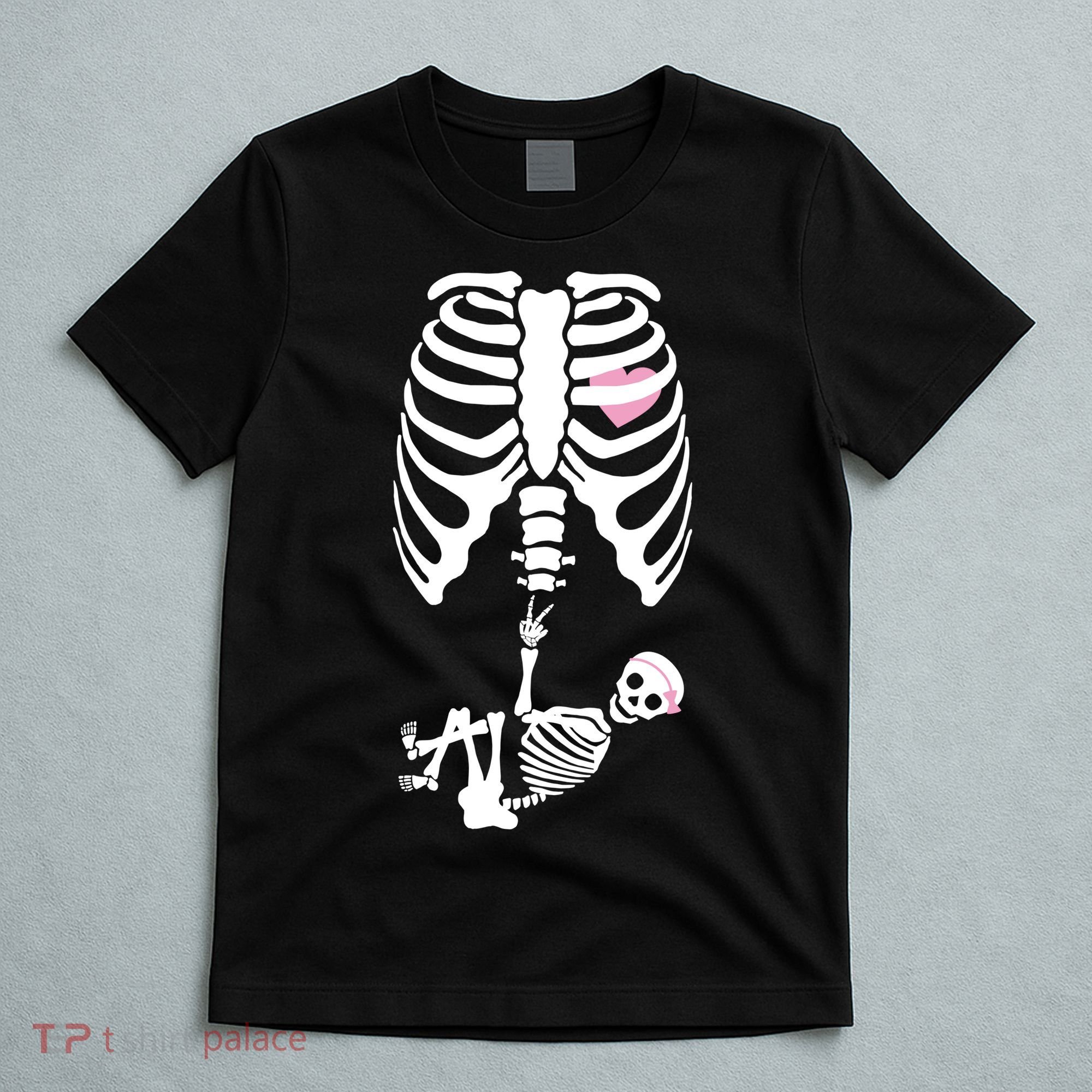 Pregnant Skeleton Baby Girl Halloween Costume T-Shirt